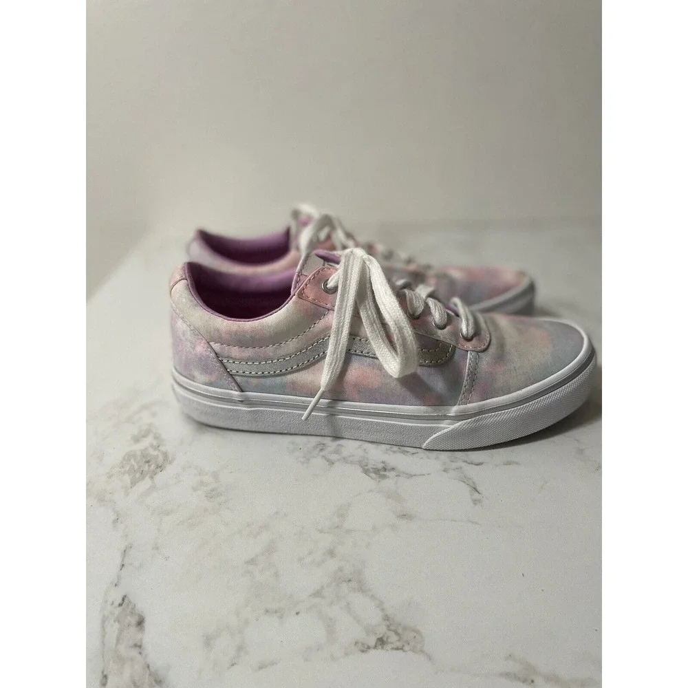 Vans Ward Low Top Sneakers Kids Size 4 Pink Tie Dye Canvas Lace Up Shoes Skate